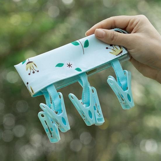 Clothes Socks Hanger with 6 Clips Strong Load-bearing Fastener Tape Design Folding Clothes Hanger Clips Towel Drying Rack