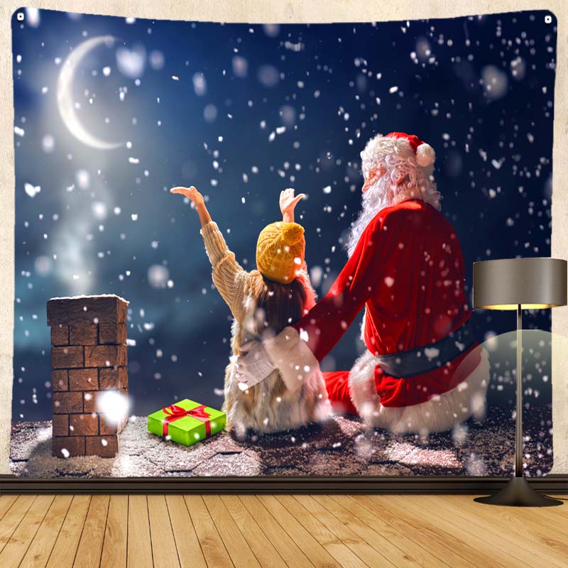 Merry Christmas Santa Claus Fireplace Print Pattern Tapestry Home Living Room Bedroom Decoration Background Cloth Tapestry