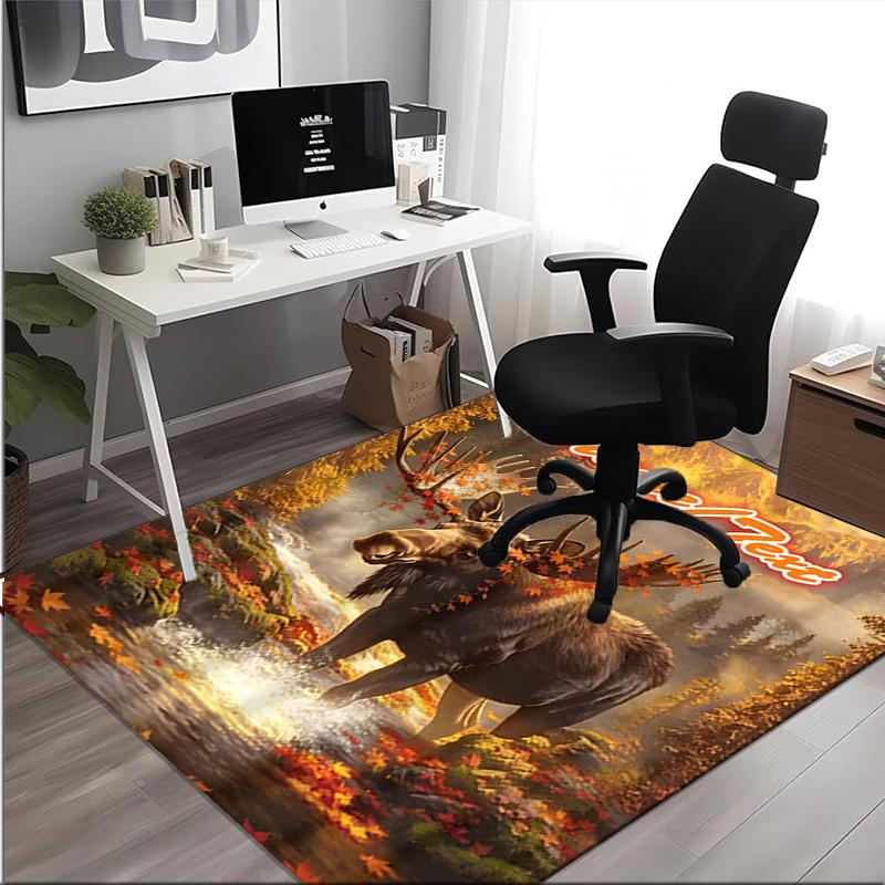 1PC Custom Name Autumnal Moose Majesty Theme Floor Mat Ideal for Living Room, Game Rooms, Office, Bedroom,Floor Mat Playful Design
