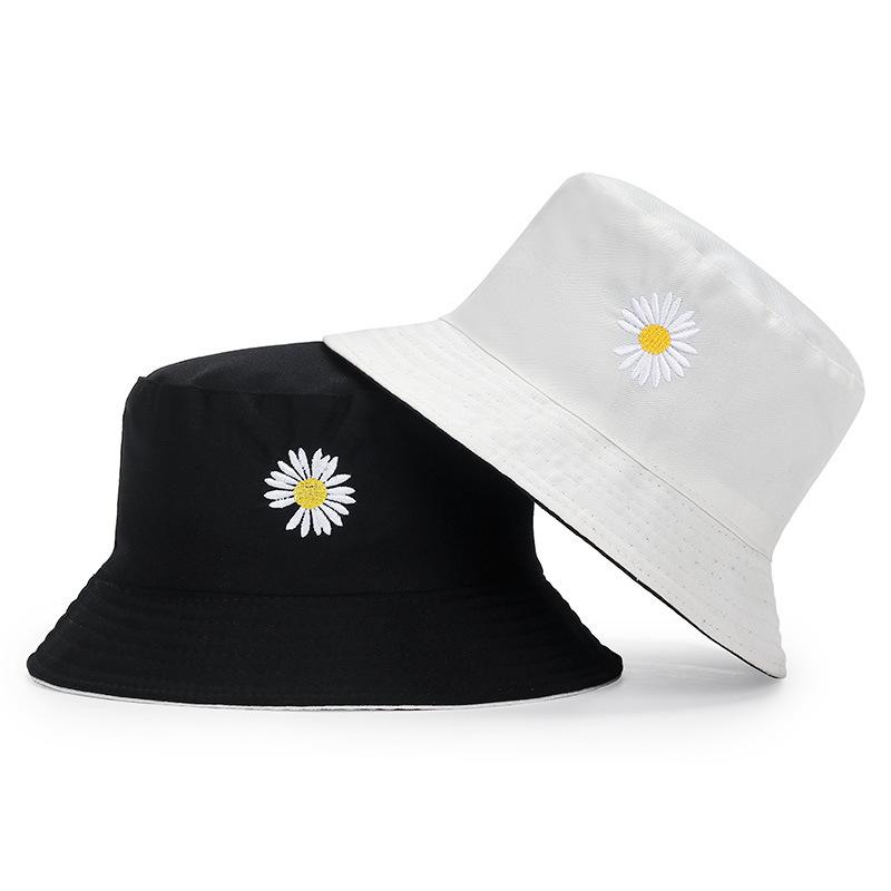 Male and female couple double-sided embroidery text bucket hat spring and summer student sunshade basin hat big brim