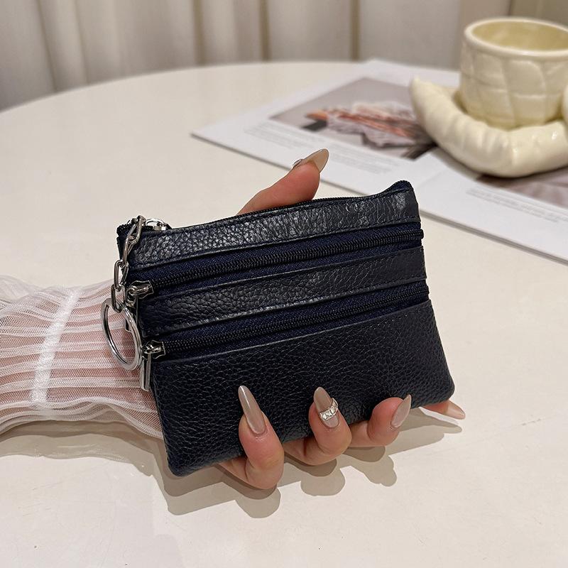 Pu Leather Portable Money Coin Purse Key Ring Waterproof Zipper Wear Resistant Credit Card Holder For Men Women