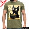 Black Cat Ramen Love Japanese Art Printed Shirt Summer Casual Fashion Unisex TShirt Cat Lovers Food Theme Tee Men Cotton Tops