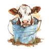Whimsical Cow with Metal Bucket Toilet and Wall Sticker Set Waterproof Self-Adhesive Removable Decal for Bathroom WC Decoration
