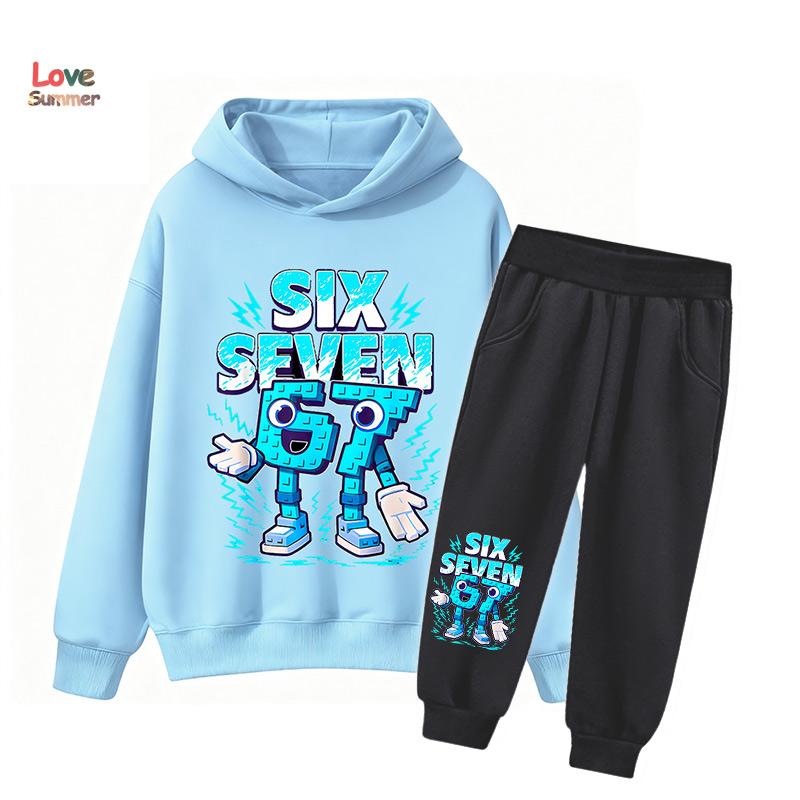 67 Six Seven Hoodie Hose 2tlg. Jungen Mädchen Italienischer Brainrot Kid Mädchen Sweatshirt 2tlg. Anzug Kapuzenpullover Baby Freizeit Trainingsanzug