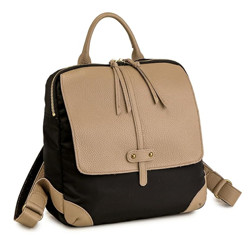 

[Sakura] made in Japan rucksack genuine leather nylon ladies light simple Smaller backpack round cowhide … (black)