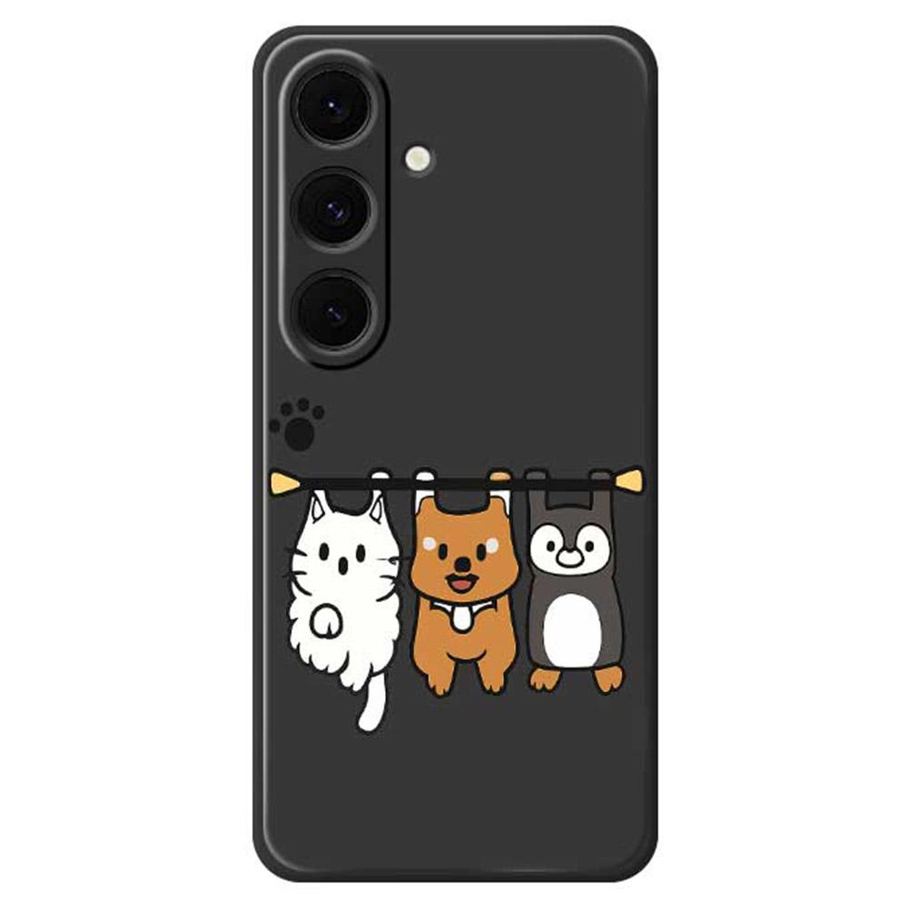 

For Samsung Galaxy S25+ Case Three Animal Dolls Pattern Printing Straight Edge TPU Phone Back Cover Black