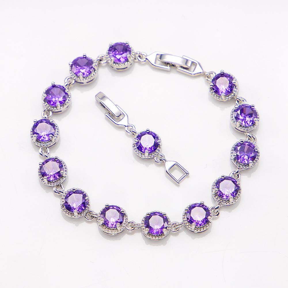 New European and American Round Zircon Bracelet Colored Gemstone Inlay Bracelet Crystal Bracelet for Women Zircon