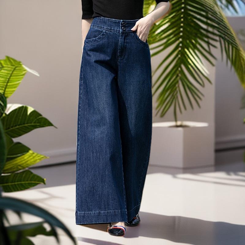 2025 Fleece-Lined High-Waisted Wide-Leg Jeans: Women's Slimming Cropped Pants for Autumn/Winter