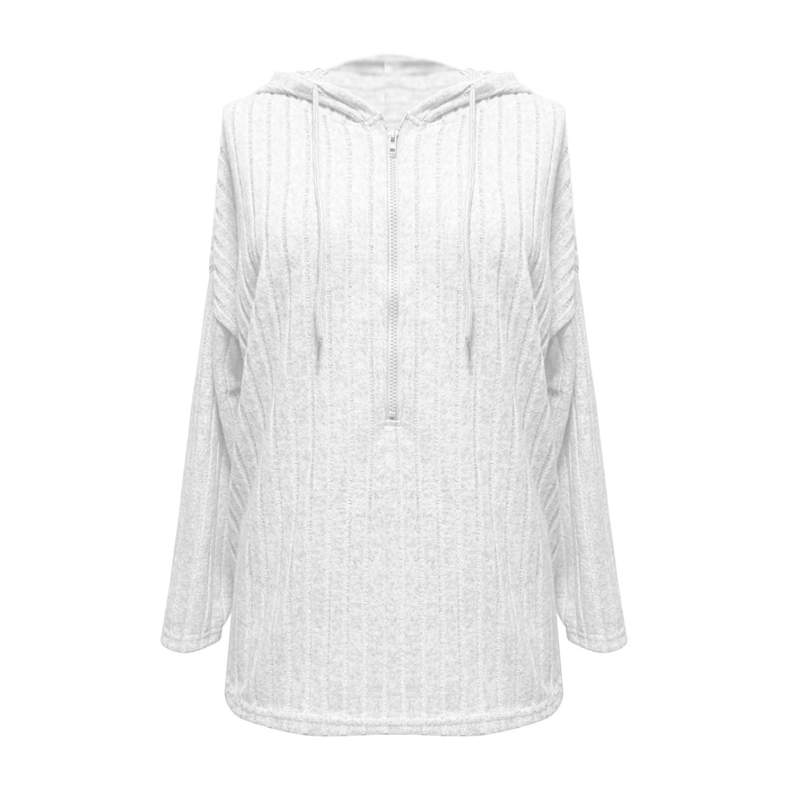 Женская мода зима новый однотонный длинный рукав толстовка женская с капюшоном на молнии — фото 5