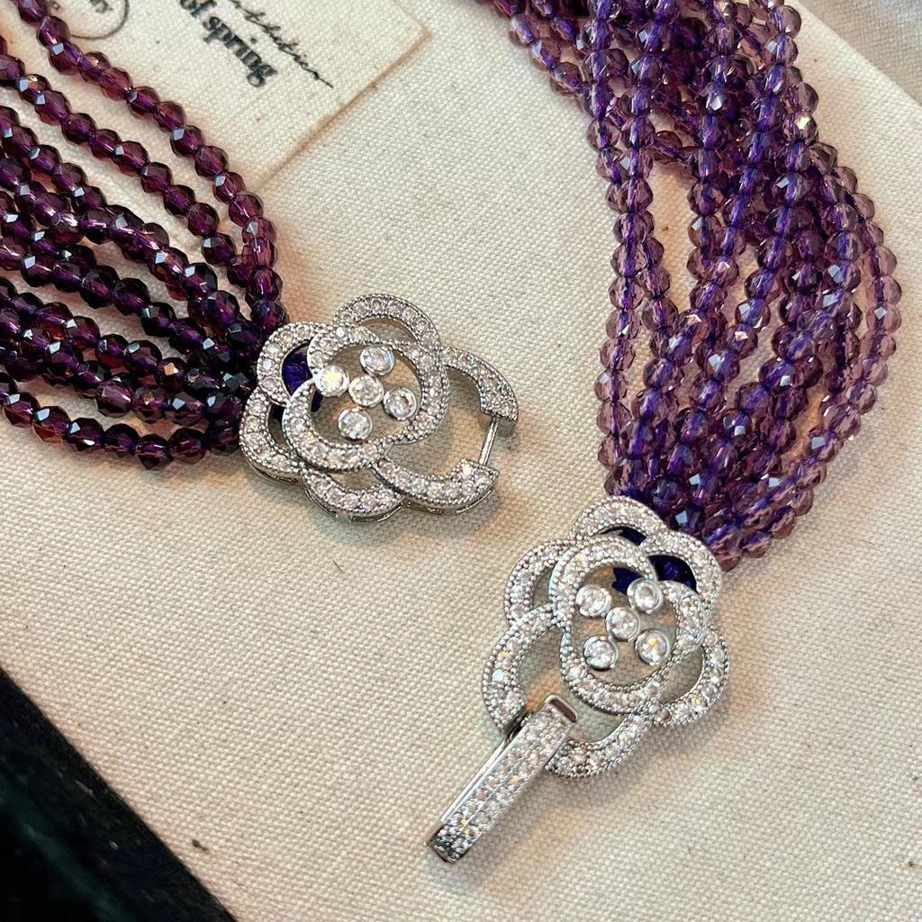 Italienischer Oma-Stil Zehn Schichten Lässige Romantische Retro-Halskette Damen Halskette Nische Künstlicher Amethyst Hals