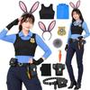 Sunaswift Rabbit Police Costume 9-Piece Set Halloween Cosplay Adult Womens Officer Outfit Animal Bunny Ears Tail Free Size Party Photography