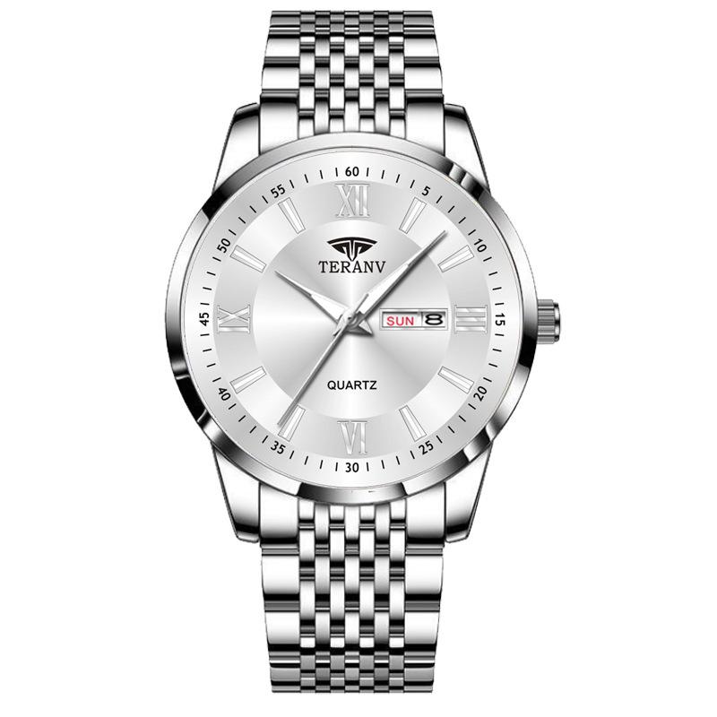 Butterfly Clasp Men's Ultra-Thin Luminous Stainless Steel Dual Calendar Waterproof Quartz Watch