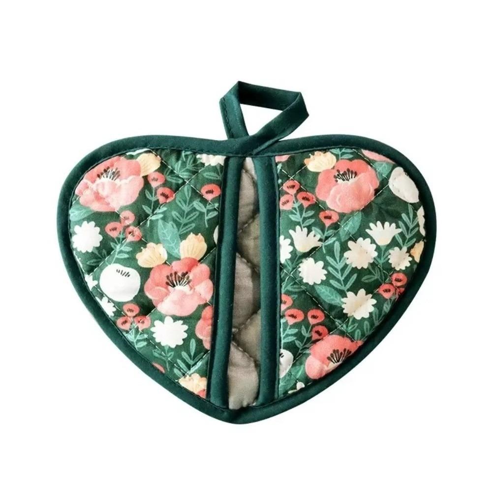 1PC New Hot Resistant Bakeware Oven Mitts Heart-shaped Cotton Kitchen Insulation Pad Flower Printed Hand Clip Baking Oven Gloves