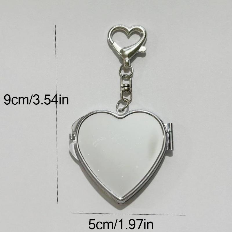 Flip Folding Mirror Keychain Travel Pocket Mirror Key Ring Metal Elliptical Heart-Shaped Mirror Anti-Lost Phone Camera Pendant