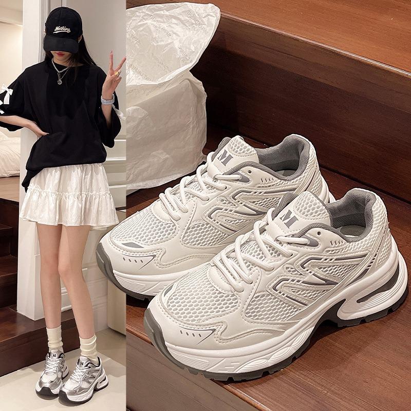 WHITE Spring Sports Running Chunky Sneakers Women Shoes Platform Sports Vulcanized Shoes Lace Up Trend Spring Casual Autumn New
