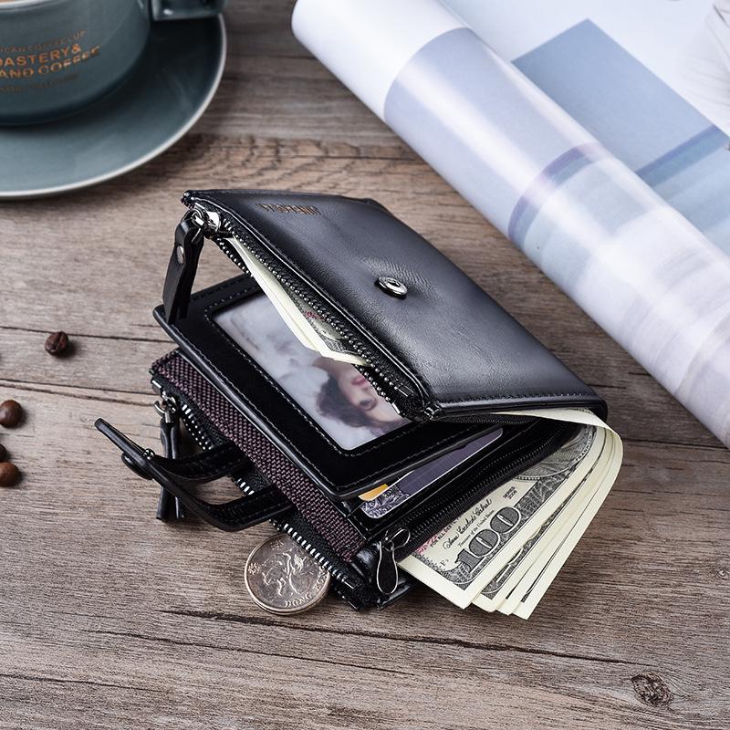 Newest Retro Buckle Men'S Wallet Luxury Brand Pu Leather 3 Fold Card Holder Multifunctional Double Zipper Coin Purse Carteras