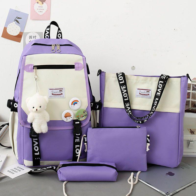 Fash Large-Capacity Primary School Junior High School Students Shoulders Backpack High School Five Sets of Multi-Compartment  Bag