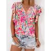 Fashion Fashion Florals Printed V-neck Short-Sleeved T-shirt for Women 2025 Summer Thin Breathable Ruffles Three-Quarter Sleeve Tops