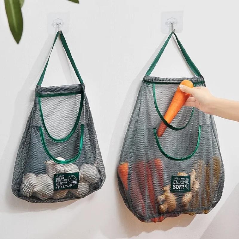 Reusable Storage Bags Kitchen Hanging Mesh Bag Home Fruit And Vegetable Storage Net Bag For Ginger Garlic Potatoes Onions