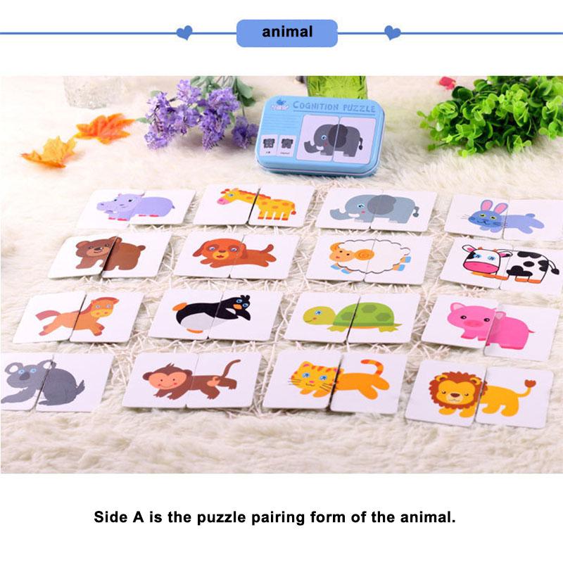 Baby Puzzle Toys for Boys Girls 1 2 3 Years Old Animals Fruit Graph Matching Card Montessori Game Educational Toys for Children