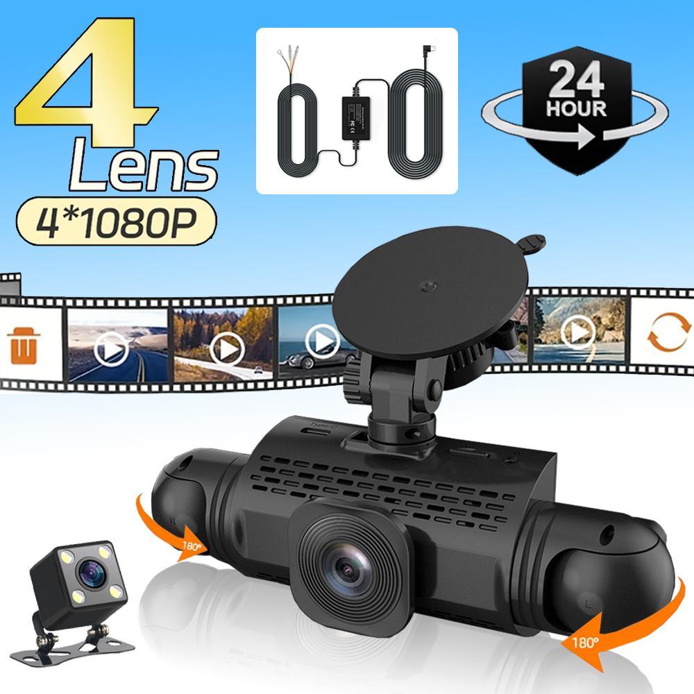 

Автомобильный видеорегистратор, 4-канальная камера черного ящика для вождения, FHD 1080P, передняя, левая, правая, задняя, ночное видение, циклическая запись, круглосуточный парковочный монитор No SD Card