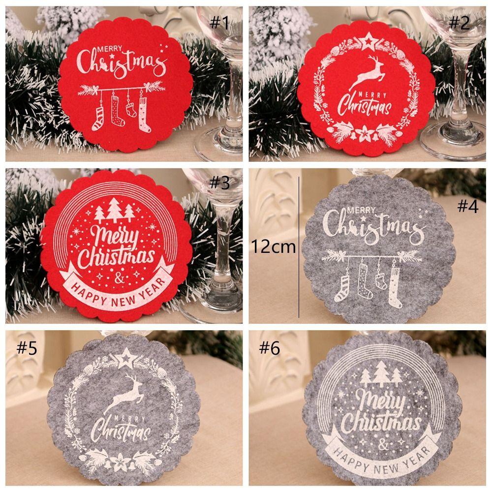 10pcs Red Grey Christmas Felt Coasters Non-Slip Merry Christmas Decoration  New Year Gifts