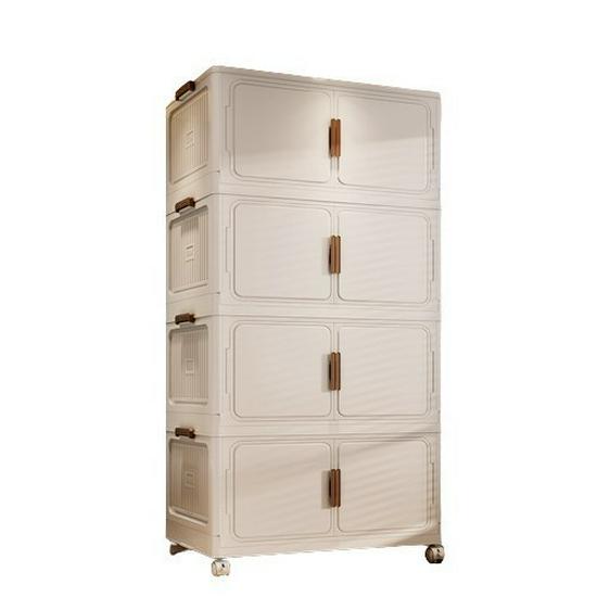 Large Capacity Multi-layer Folding Plastic Storage Cabinet with Wheels for Bedroom Quilts and Clothes