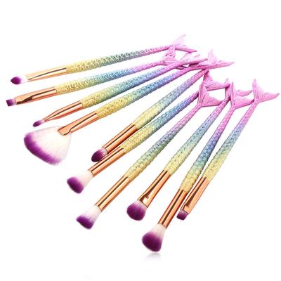 New Arrival 10Pc Mermaid Foundation Eyeshadow  Eye Lip Makeup Brushes Set
