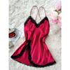 1 Pc Solid Satin Lace Trim Nightgown, Sexy V Neck Side Split Cross Strappy Backless Mini Slip Dress, Women's Sleepwear 140/150g