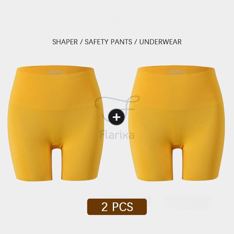 Flarixa 2 buc. Pantaloni de siguranță 3 în 1 Pantaloni scurți pentru femei, fără sudură, cu talie înaltă, lenjerie de corp pentru modelarea corpului, chiloți boxer din mătase de gheață de dimensiuni mari, subțiri