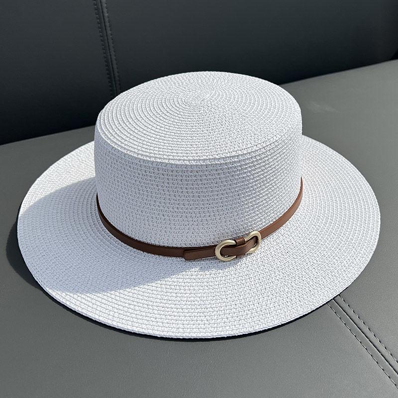 Flat Top Straw Hat Women's Summer Seaside Beach Sunshade Sunscreen Hat Straw Top Hat