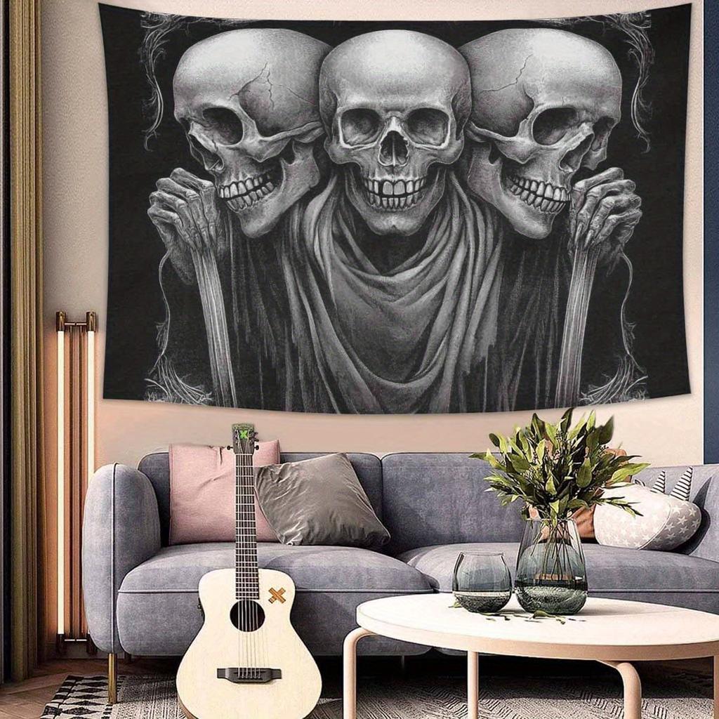 Gothic Skulls Tapestry  Dark Mystery Intricate Details Haunting Charm  Eerie Atmosphere for Bold and Mysterious Home Decor