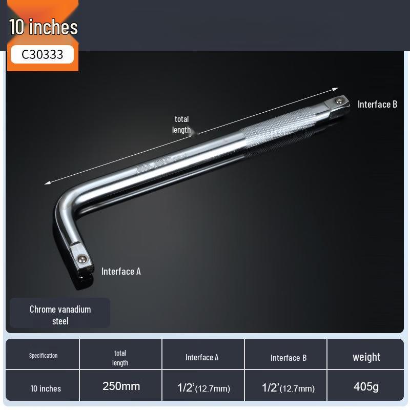 Jundingying 10-inch L-Type Heavy-Duty Socket Extension Bar