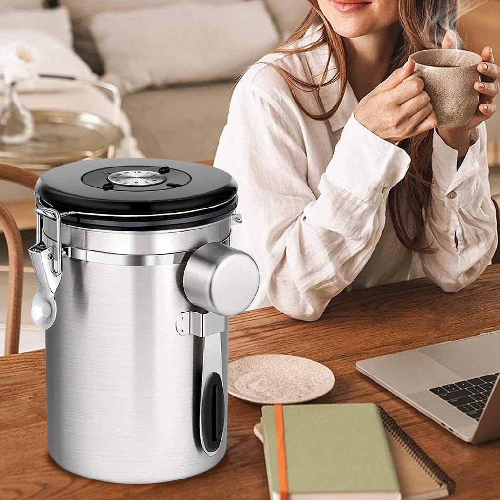 1L/1.5L/2L Storage Canister Set For Tea Rice Spices Herbs Food Storage With coffee Scoop 4.72x4.13inch Stainless Steel Airtight Coffee Container
