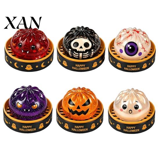 Fidget Toy with Steamer 1/6Pcs Halloween Dumpling Stress Relief Toy, Devil Pumpkin Eyeball Skeleton Squeeze Party Favors Anxiety Reduction Dough