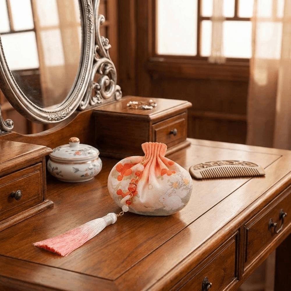 Elegant Zen Inspired Ancient Sachet Drawstring Closure with Tassels Chinese Pouch Handmade Mini Empty Bag Gift Giving
