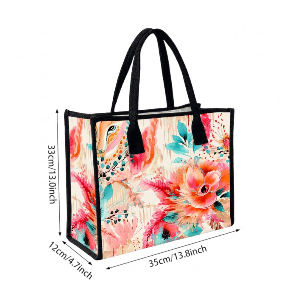 Floral Print Tote Bag Large Capacity Casual Shoulder Bag for Daily Shopping Travel Lightweight Handbag