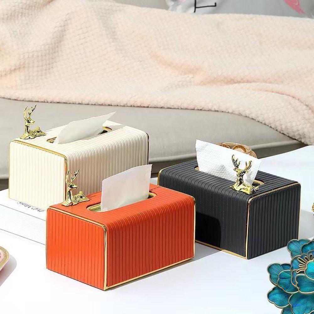 PU Leather Tissue Box Soft Tissue Case Creative Paper Towel Container  for Living Room