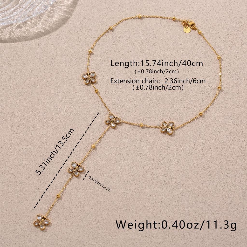 Butterfly Clover Zircon Dangle Gold Clavicle Chain