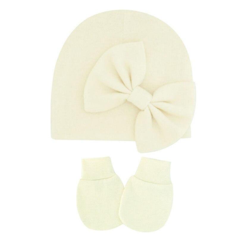 Baby Stuff Accessories Baby Girl Hat Anti-grip Gloves Set Infant Beanie Solid Big Bowknot Cap For Girls Kid Bow Hats