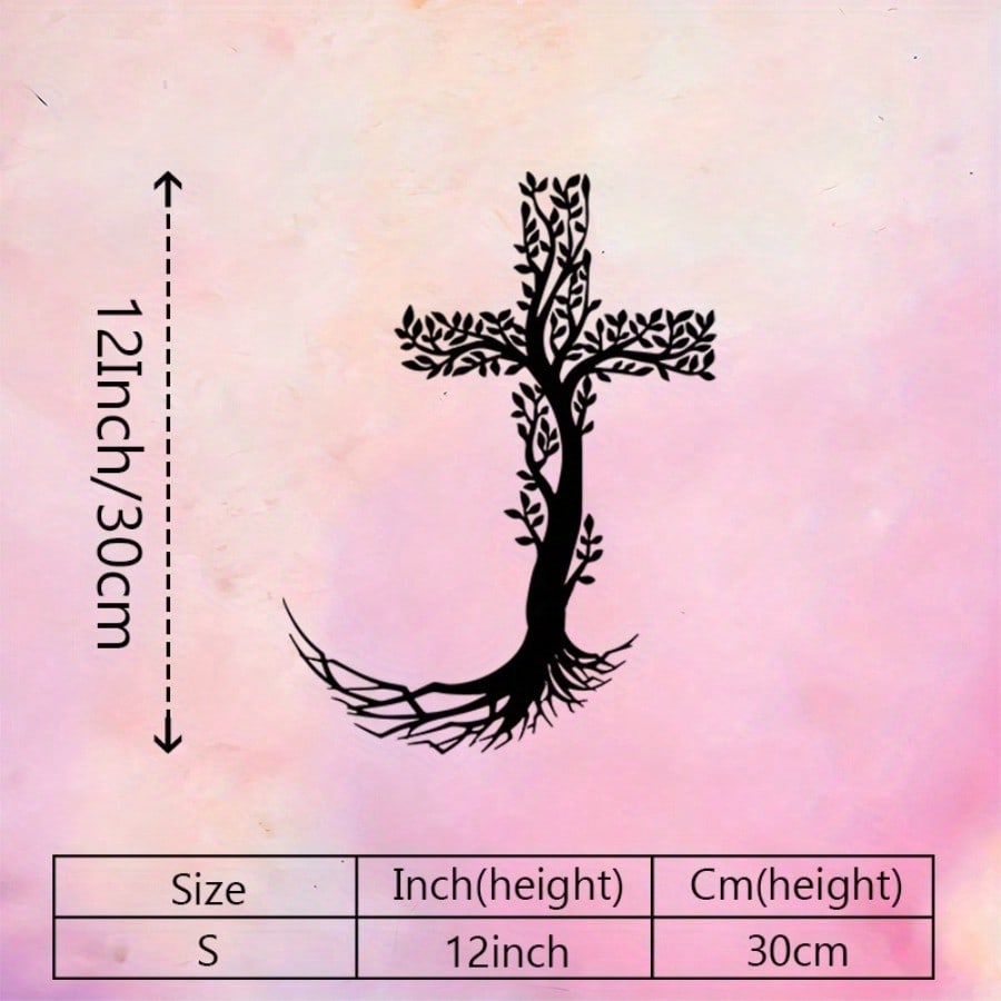 

Black Iron Cross Tree Wall Art Decor Heavy Duty Metal Sculpture Minimalist Christian Home Chapel Office Indoor Outdoor Religious Spiritual Gift різнокольоровий