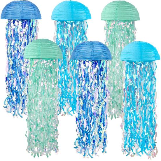Jellyfish Paper Lanterns Hanging Jelly Fish Paper Lanterns, 6 Packs Blue Hanging Lantern for Mermaid Theme Party Under The Sea Ocean Birthday