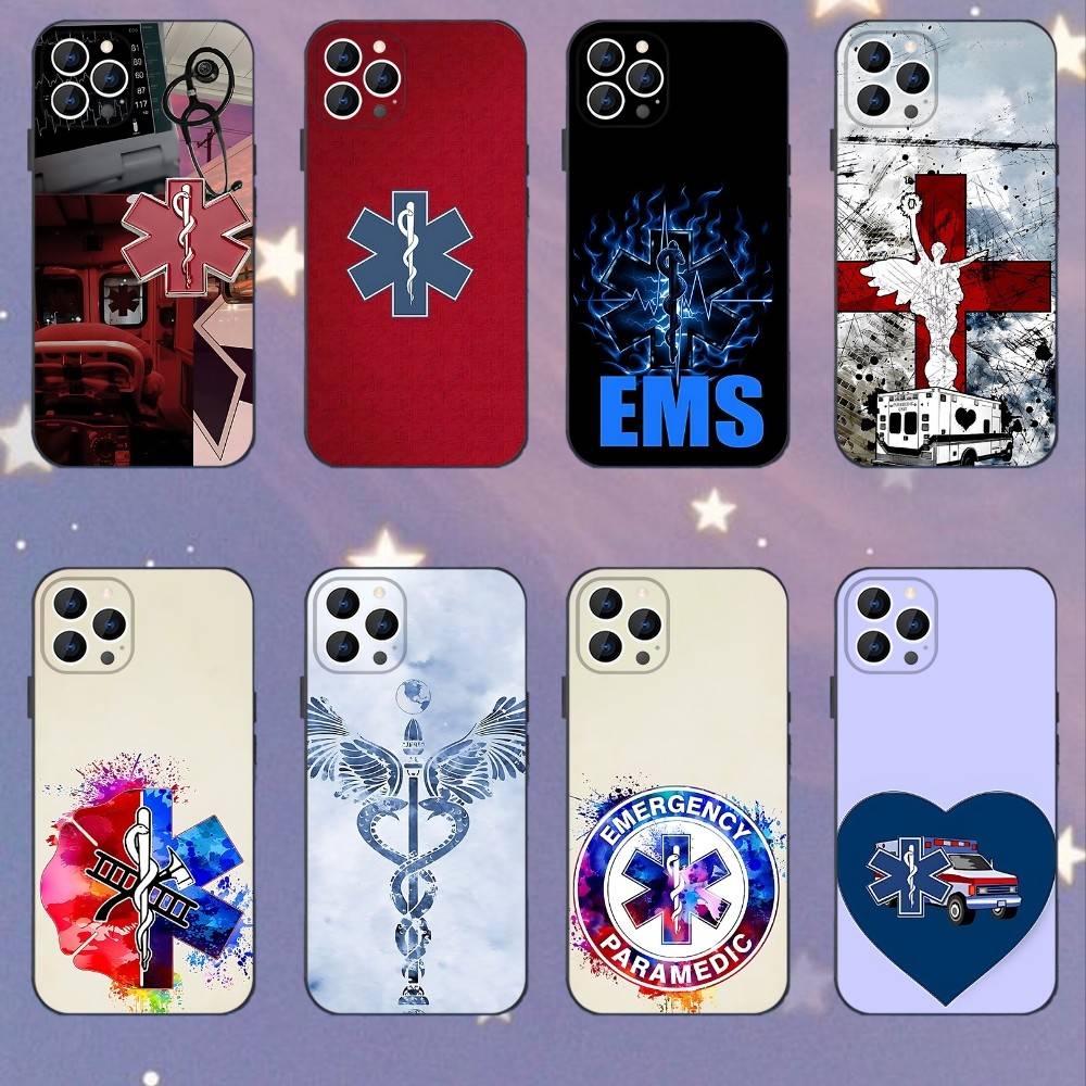EMT EMS Ambulance Phone Case For iPhone 16,15,14,13,12,11,Mini,Pro,SE,MAX White Matte Shockproof Cover