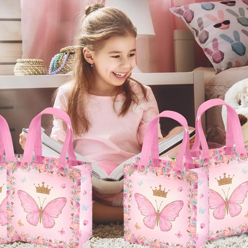 4pcs Butterfly Gifts Packaging Bag Butterfly Theme Kids Birthday Party Decoration Baby Shower Nonwoven Fabric Favors Candy Bags