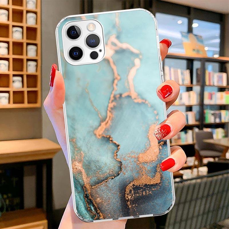 Fashion Geometric Marble Cover Phone Case For iPhone 16 17 Air 15 14 Pro Max 16E Phone Case 13 Mini 12 11 7 SE 8 Print Pattern F