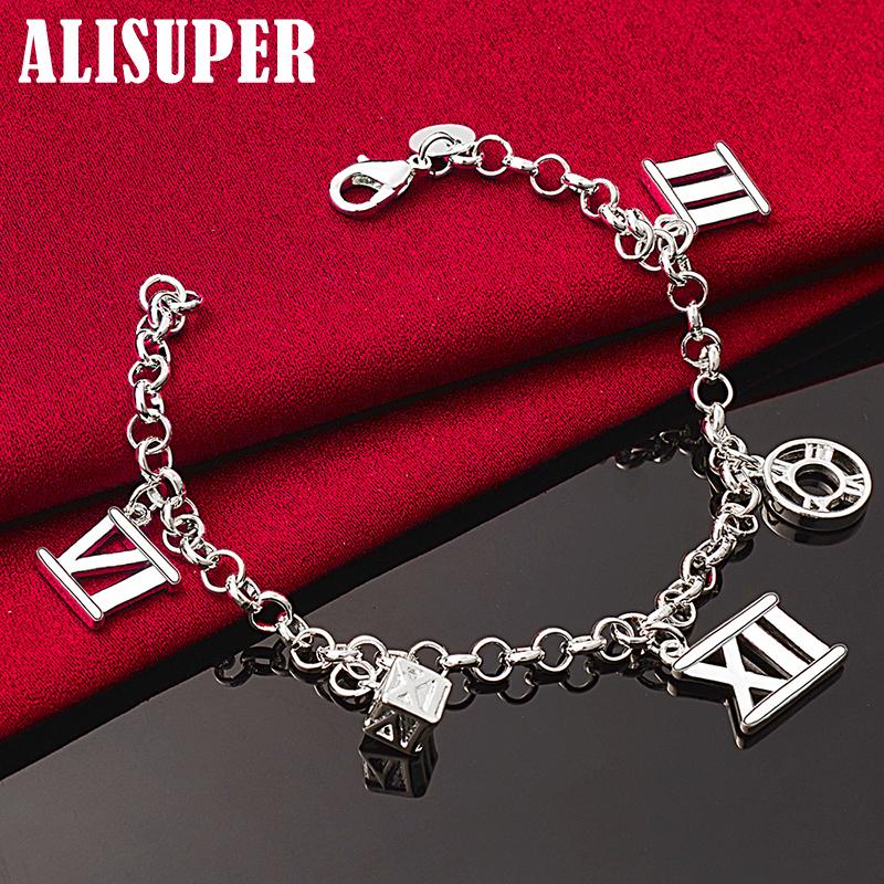 Gioielli con bracciale pendente con cinque numeri romani in argento sterling 925