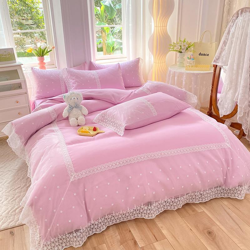 Princess Wind Grinding Four-piece Bed Skirt Lace Quilt Cover Bed Sheet Dormitory Three-piece Quilt Cover Bedding