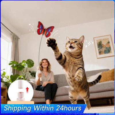 Flutter Rotating Kitten Toys Spinning Butterfly Cat Toy Wand Automatic Cat Teaser Toys for Indoor Cats