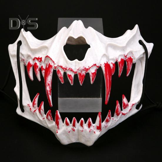Half Face Mask Horror Halloween Costume Props Animal Skeleton Blood Mask with Elastic Straps for Halloween Cosplay Carnivals Masquerades