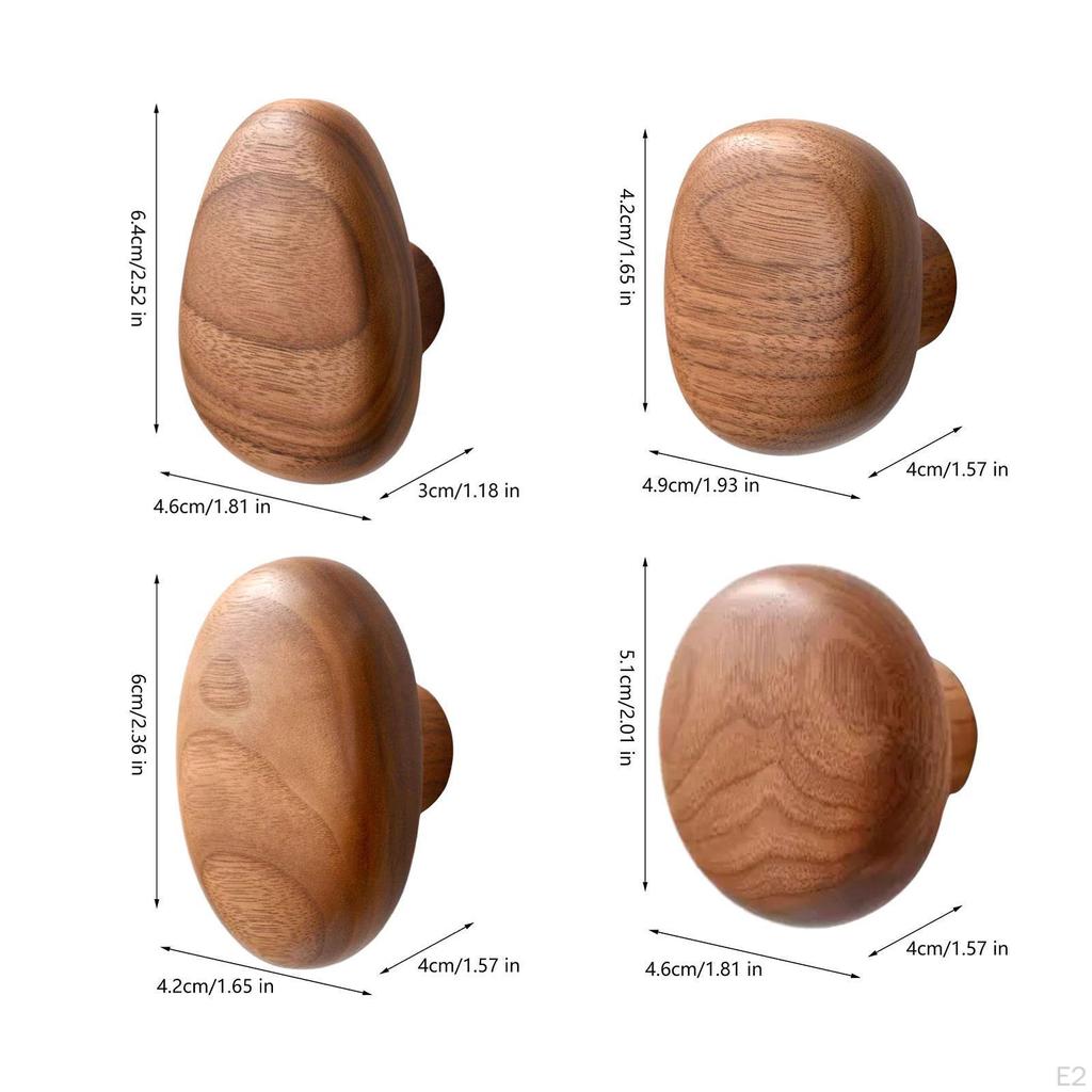 4Pcs Wood Wall Mounted Coat Hooks Wooden Storage Hangers Cabinet Knobs